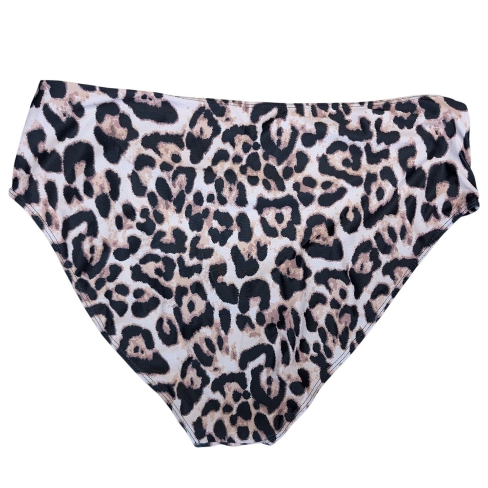 2XL Leopard Print Swim Bikini Bottoms High Waisted Briefs Plus Size - Picture 2 of 3
